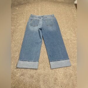 Talbots Straight Ankle Cuff Jeans Sz 14 Medium Wash Cropped High Rise Denim